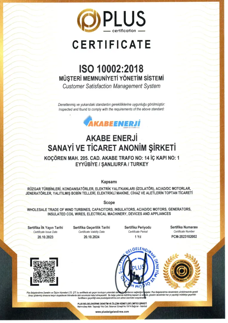 ISO 10002 Müşteri Memnuniyeti Yönetim Sistemi Sertifikası | Akabe Enerji